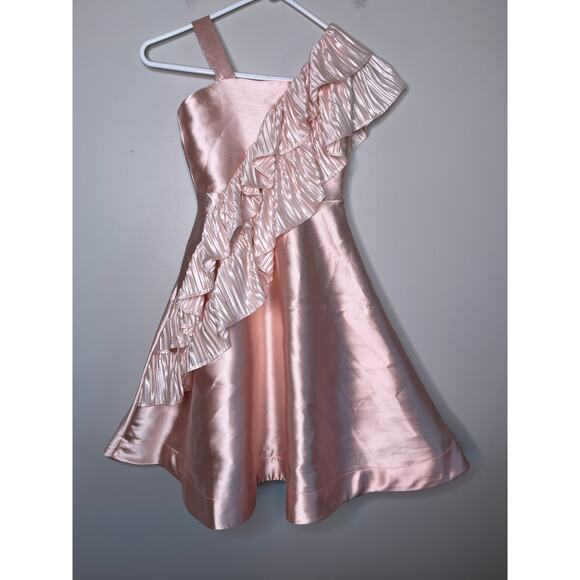 Bonnie Jean Pink Blush Mikado Satin Ruffle Special Occasion Event Hoco Dress 7 - Picture 1 of 6